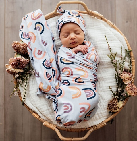 Sunset Rainbow Baby Jersey Wrap & Beanie Set