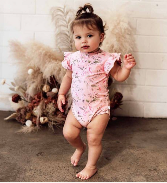 Snuggle hunny short sleeve bodysuit- Pink Wattle (3-6)